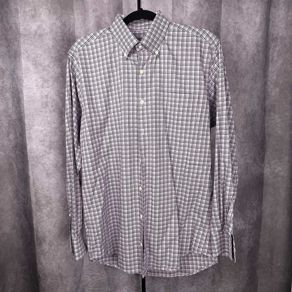 Peter Millar Stretch Medium Shirt Blue/Navy/Red Check 100% Cotton